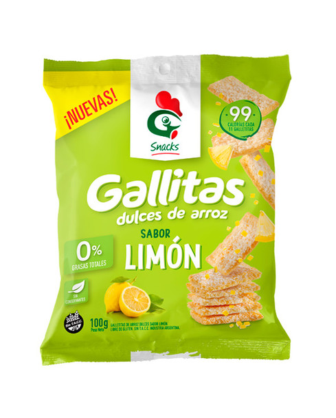 Gallo Gallitas Dulces de Arroz Limón Sweet Rice Cookies Lemon Flavor Gluten Free, 100 g / 3.52 oz (pack of 3)
