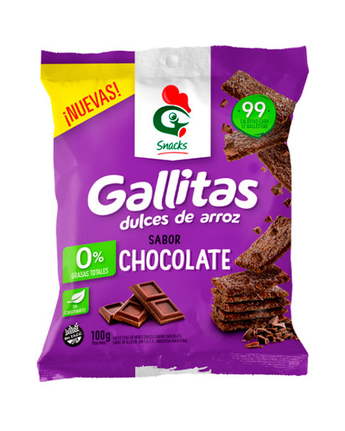 Gallo Gallitas Dulces de Arroz Chocolate Sweet Rice Cookies Chocolate Flavor Gluten Free, 100 g / 3.52 oz (pack of 3)
