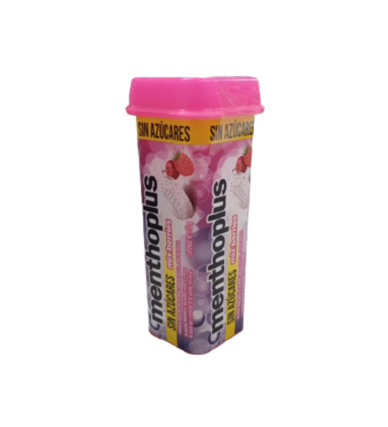 Menthoplus Mix Berries Pastillas Reduced Calorie Pills Strawberry Cherry and Menthol Flavor Free Sugar, 30 g / 1.05 oz