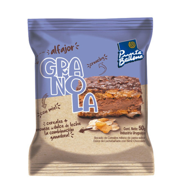 Punta Ballena Granola Alfajor with Honey, Cereals & Dulce de Leche Filling, 50 g / 1.76 oz ea (box of 8)
