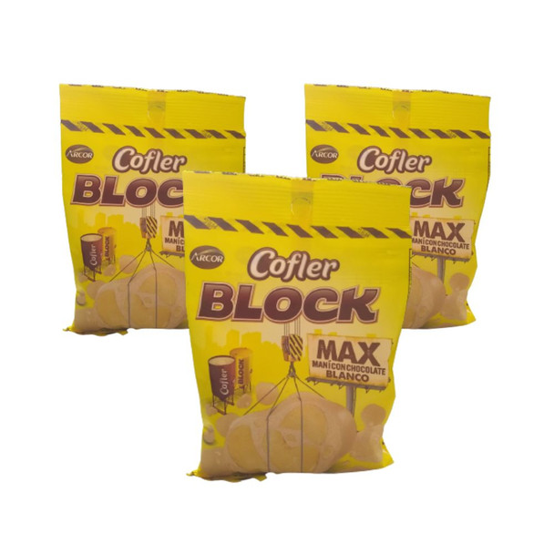 Cofler Block Max Chocolate Blanco White Chocoalte Coated Peanuts, 100 g / 3.52 oz (pack of 3)