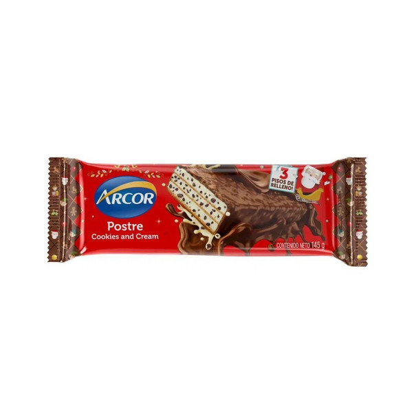 Arcor Postre Cookies & Cream Oblea Rellena Sabor Dulce de Leche, 145 g / 3.53 oz bar 