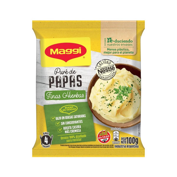 Maggi Puré de Papas Finas Hierbas Powder Ready To Make Creamy Mashed Potatoes with Herbs - Gluten Free, 100 g / 3.5 oz for 4 servings