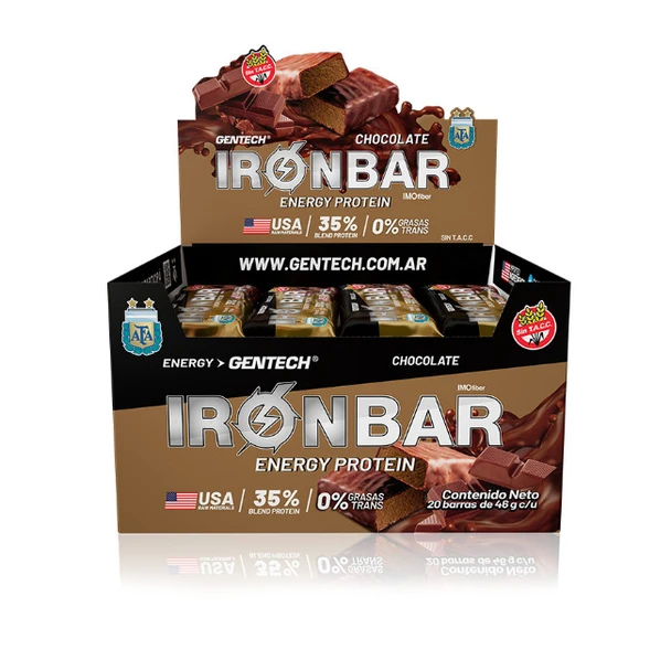 Iron Bar Energy Protein Chocolate-Flavored Protein-Based Bar with Confectionery Bath with Gluten-Free Milk (box of 20)