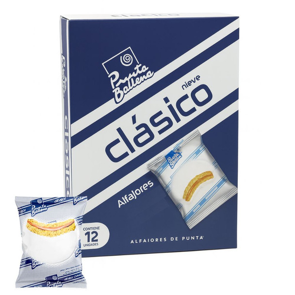 Punta Ballena Alfajor Nieve Sugar Coating & Dulce de Leche Filling, 35 g / 1.23 oz (box of 12)