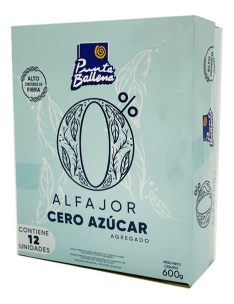 Alfajores Punta Ballena Cero Azúcares 0% Chocolate y Dulce de Leche, 50 g / 1.76 oz c/u (caja de 12 unidades)
