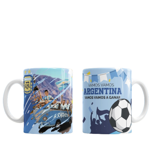 Taza La Scaloneta Camioneta ¡Vamos Vamos, Argentina! Diseño La Scaloneta Van Truck Design - Ceramic Cup Printed On Both Sides