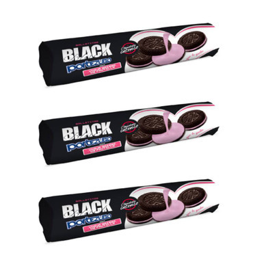 Portezuelo Black Rellenas Yogur de Frutilla Flavor Cookies from Uruguay, 130 g / 4.58 oz (pack of 3)