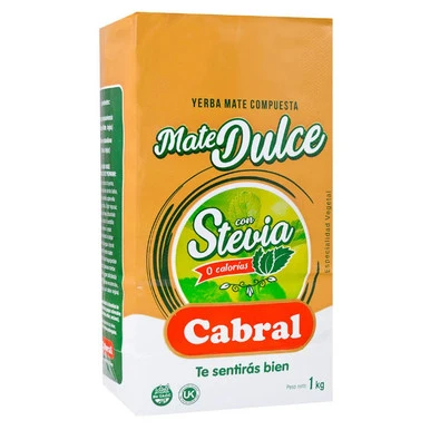 Cabral Yerba Mate Compuesta Mate Dulce con Stevia Yerba Mate Sweet Yerba Mate with Stevia, 1 kg / 35.27 oz