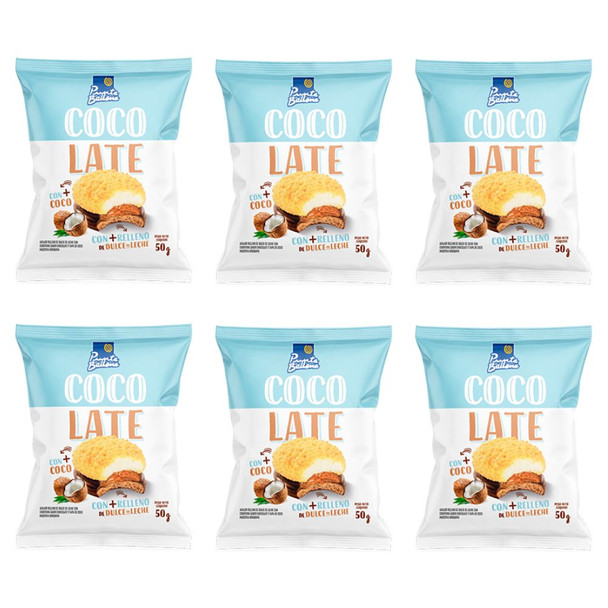 Punta Ballena Cocolate Coconut & Dulce de Leche Alfajor with Milk Chocolate Coating, 50 g / 1.8 oz (pack of 6)