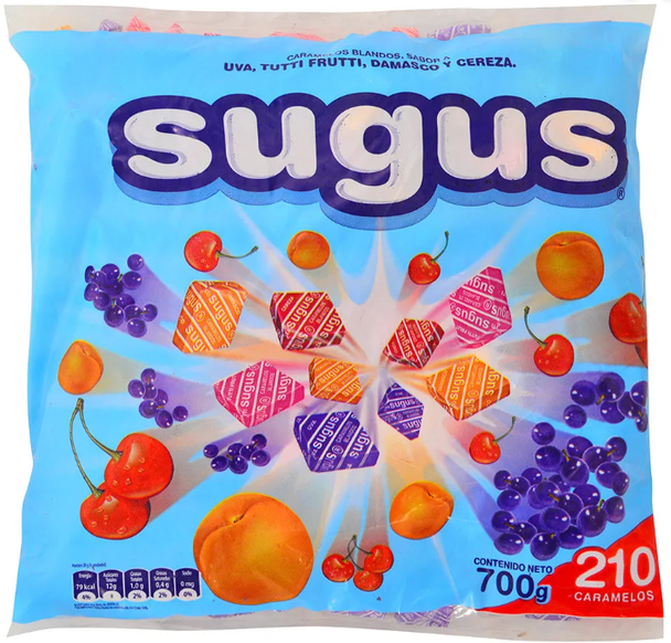 Sugus Surtidos Soft Candy Blocks Yoghurt Assorted Flavors Grape, Tutti-Frutti, Apricot & Cherry, Gluten-Free, 700 g / 24.7 oz bag