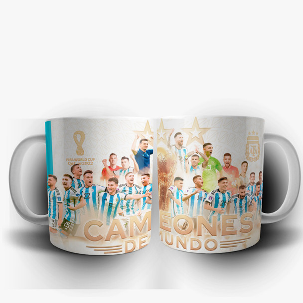 Taza Campeones del Mundo Qatar 2022 "La Scaloneta" Copa del Mundo Diseño World Cup Champions Design - Ceramic Cup Printed On Both Sides