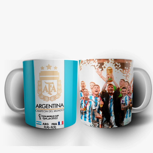 Taza Argentina Campeón del Mundo Qatar 2022 Copa del Mundo Diseño Messi Rising World Cup Design - Ceramic Cup Printed On Both Sides