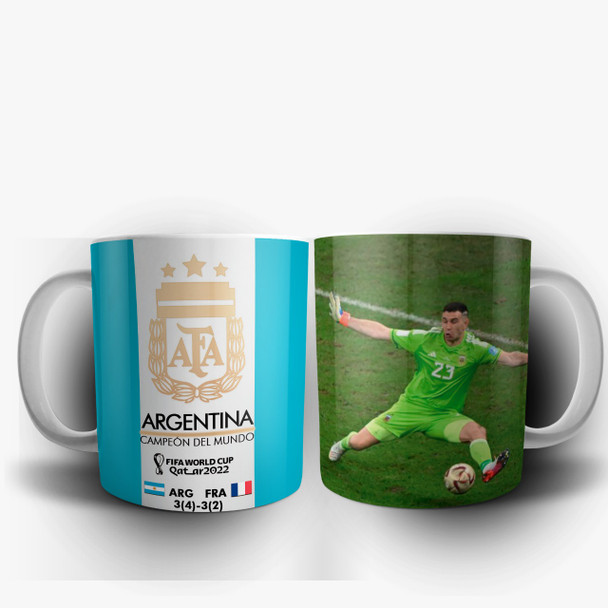 Taza Campeones del Mundo Qatar 2022 "Dibu" Martínez Copa del Mundo Diseño World Cup "Dibu" vs. Muani Design - Ceramic Cup Printed On Both Sides