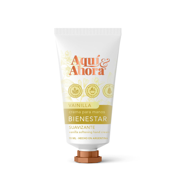 Aquí & Ahora Bienestar Crema Para Manos Suavizante Vainilla Softening Hand Cream, 70 ml / 2.36 oz fl