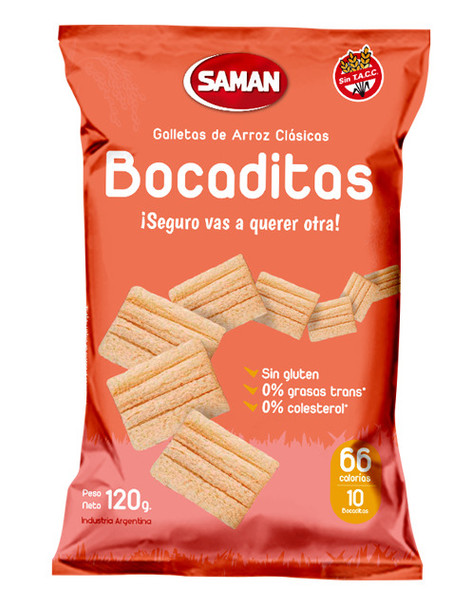 Saman Bocaditas Clásicas Galletas de Arroz Clásicas Classic Snacks Classic Rice Crackers, 120 g / 4.23 oz (pack de 3)