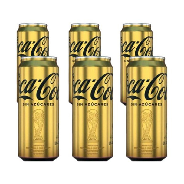 Coca Cola Dorada Special Edition Campeones Qatar Sugar-Free Coke Soda Coca Cola, 475 ml / 16.06 fl oz can (pack of 6 cans)