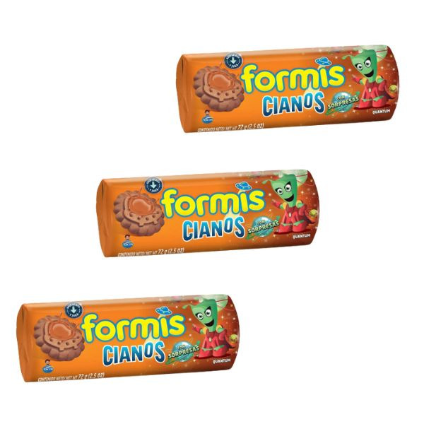 Formis Cianos Mini Sweet Chocolate Cookies Filled with Dulce de Leche - Includes Stickers, 72 g / 2.5 oz ea (pack of 3)