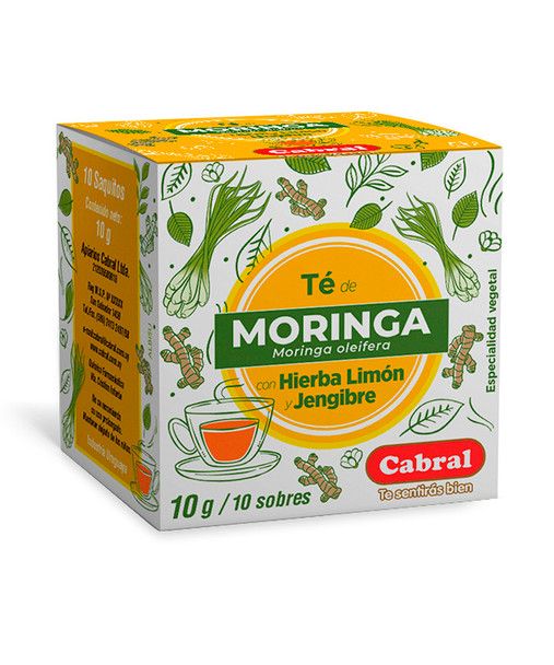 Cabral Té de Moringa con Limón y Jengibre Antiinflamatorio Antioxidante Moringa Tea with Lemon and Ginger Anti-Inflammatory Antioxidant (box of 10 bags)