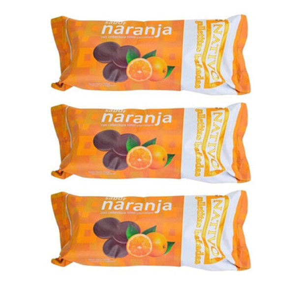 Nativo Galletas de Naranja Bañadas con Chocolate Orange Cookies Dipped with Chocolate, 120 g / 4.23 oz (pack de 3)
