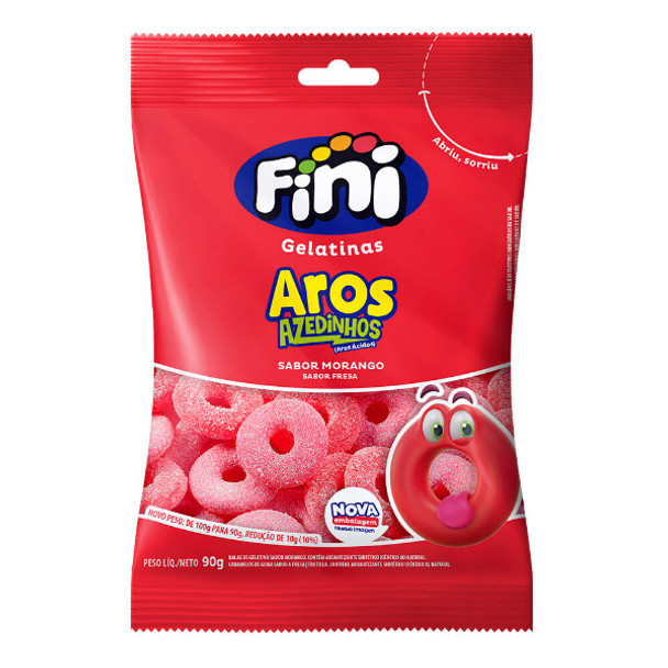Fini Gomitas Aros Ácidos de Frutilla Strawberry Sour Rings Gummies, 90 g / 3.17 oz (pack de 3)