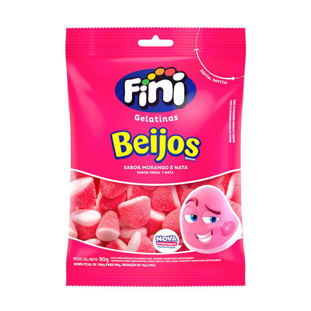 Fini Besos Gomitas de Frutilla y Crema Kisses Strawberry and Cream Gummies, 90 g / 3.17 oz bag (pack of 3)