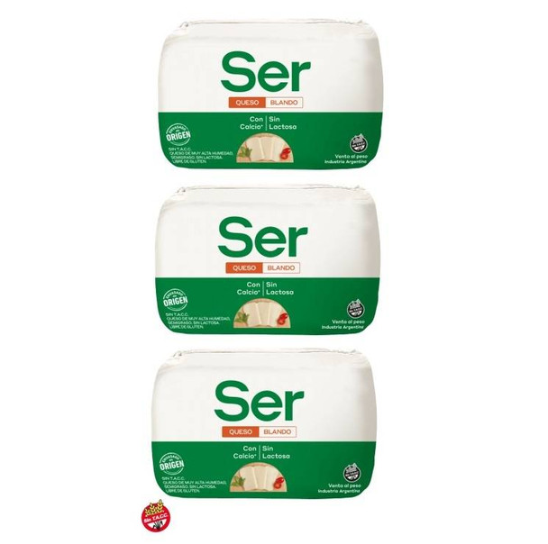 Ser Queso Blando Soft Cheese Reduced Calorie Cheese Lactose & Gluten Free by La Serenísima, 500 g / 1.1 lb ea (1.5 kg approx)