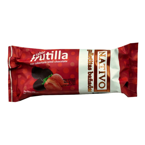 Nativo Strawberry Cookies Dipped with Chocolate Galletas de Frutilla Bañadas con Chocolate, 120 g / 4.23 oz (pack de 3)