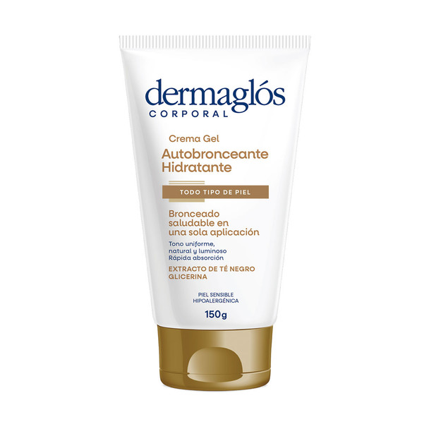 Dermaglós Body Moisturizing Self-Tanning Gel Cream for All Skin Types con Extracto de Té Negro Glicerina, 150 g / 5.29 oz