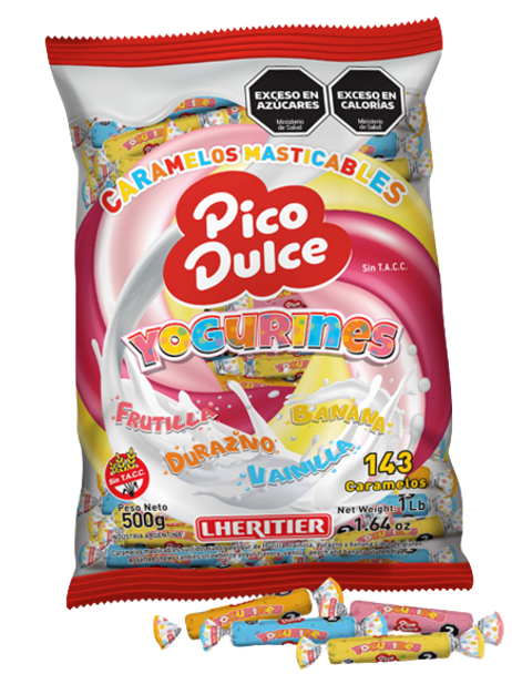 Pico Dulce Assorted Chewy Candies Strawberry Vanilla Peach & Banana Yogurt Flavor Caramelos Masticables de Yogur, 500 g / 1.64 oz