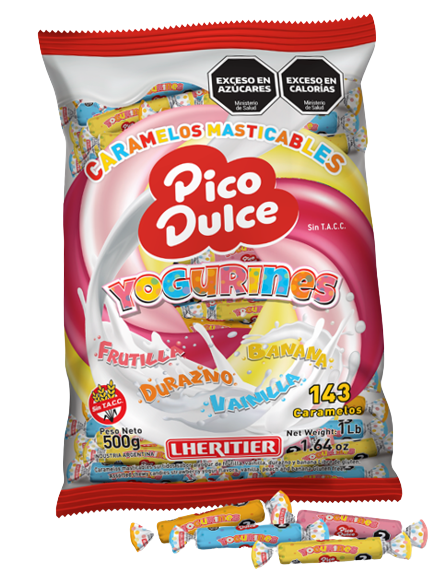 Pico Dulce Assorted Chewy Candies Strawberry Vanilla Peach & Banana Yogurt Flavor Caramelos Masticables de Yogur, 500 g / 1.64 oz