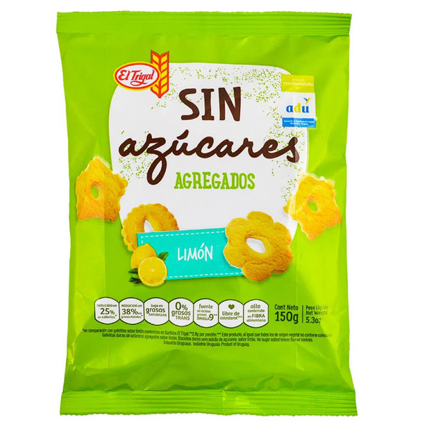 El Trigal Lemon Cookies without Added Sugars Galletas de Limón sin Azúcares Agregados, 150 g / 5.29 oz bag