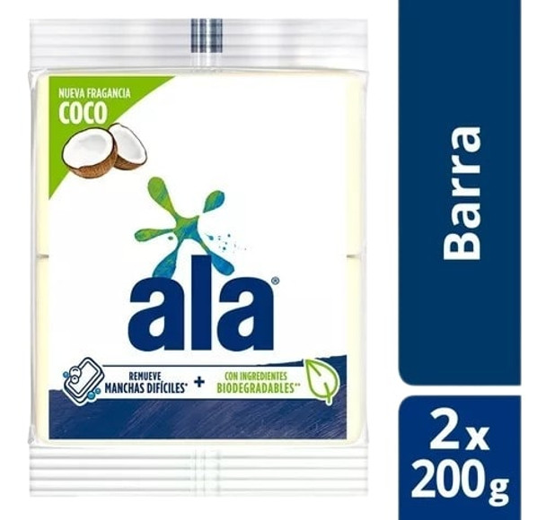 Ala Laundry Soap Bar Fragrance Coco Eco Wash Remueve Manchas Difíciles, 400 g / 14.10 oz (2 count)