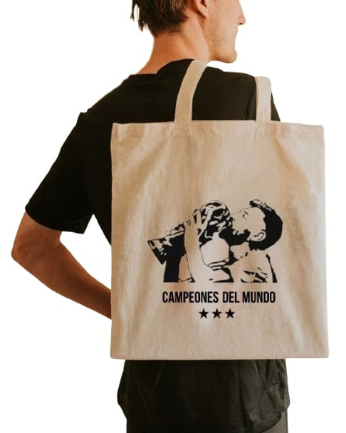 Canvas Tote Bag Reusable Messi Design with Cup Argentina Champion World Cup Qatar (1 pc)