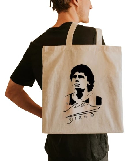 Reusable Canvas Fabric Bag Design Diego Maradona Bolsa Reutilizable de Lienzo con Estampa (1 pc)