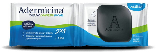 Adermicina Facial Cleansing Bar Soap with Activated Charcoal Jabón Limpieza Facial, 65 g / 2.29 oz (2 count)