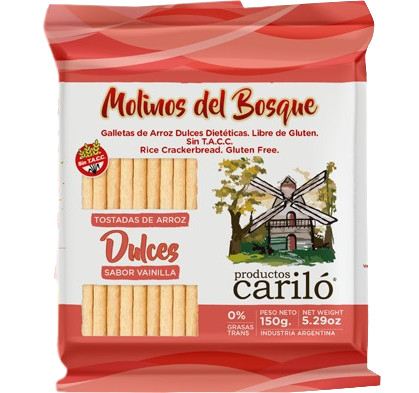 Molinos Del Bosque Sweet Rice Crackerbread Gluten Free Galletas de Arroz Dulces Dietéticas by Productos Cariló, 150 g / 5.29 oz bag