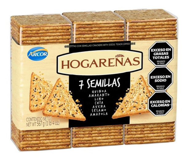 Hogareñas 7 Semillas Wholegrain Crackers with Seeds Quinoa, Amaranth,  Wheat, Sesame,  Chia, Oats & Poppy, 189 g / 6.6 oz tripack