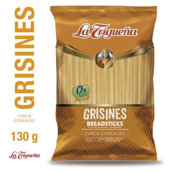 La Trigueña Breadsticks Grisines Five Cereals with Sesame Millet & Flax Grisines Cinco Cereales, 130 g / 4.58 oz ea (pack de 3)