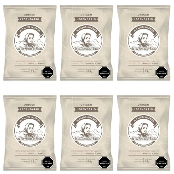 Sierra de Minas Legendary White Chocolate Alfajor Alfajor de Chocolate Blanco Legendario, 65 g / 2.29 oz (pack de 6)