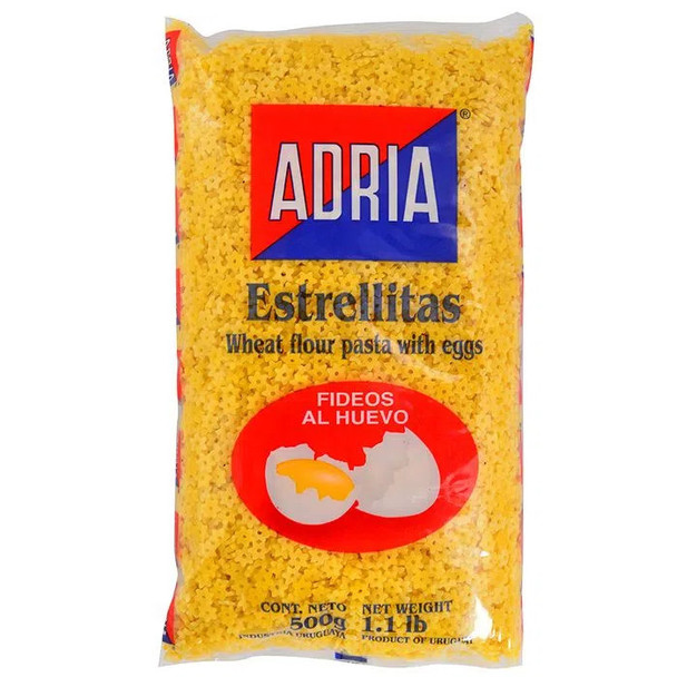 Adria Estrellitas Dried Pasta Egg Noodles Pastas Secas Fideos al Huevo, 500 g / 17.63 oz (pack de 3)