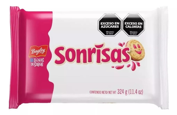 Sonrisas Cookies with Strawberry Jelly Filling, 324 g / 11.42 oz (Tripack)