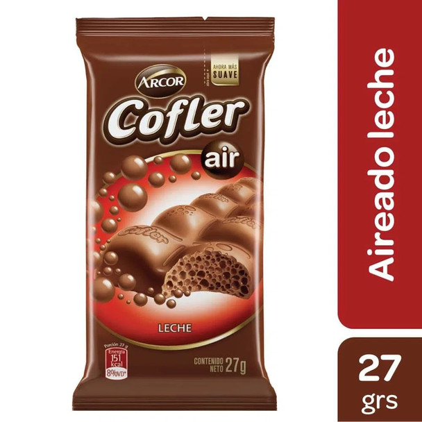 Cofler Air Chocolate Con Leche Aireado Airy Milk Chocolate Bar, 27 g / 0.95 oz ea (pack of 6 bars)