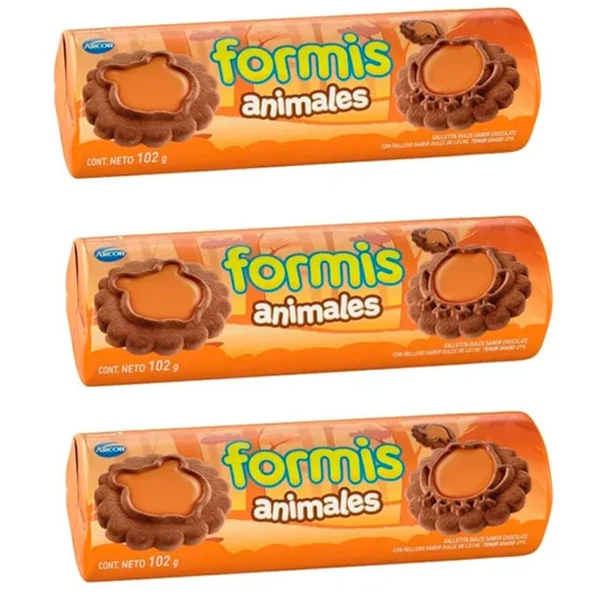 Formis Animales Galletitas Sweet Chocolate Cookies Filled with Dulce de Leche, 102 g / 3.6 oz (pack of 3)