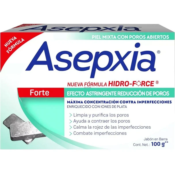 Asepxia New Formula Bar Soap for Combination Skin with Open Pores Efecto Astringente Reducción de Poros, 100 g / 3.52 oz