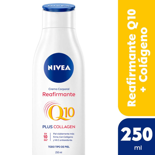 Nivea Crema Corporal  Reafirmante Firming Body Cream with Q10 & Vitamin C for All Skin Types - Perfect Size for Your Bag, 250 ml / 8.45 fl oz