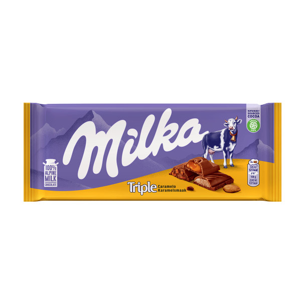Milka Triple Caramel Milk Chocolate Filled with Caramel & Almonds Chocolate Relleno, 90 g / 3.17 oz