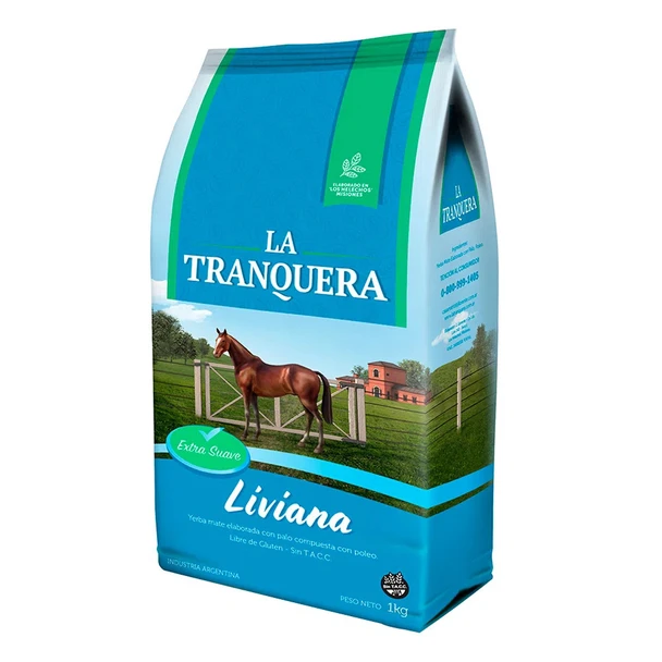 La Tranquera Light Yerba Mate Made with Stems Blended with Pennyroyal Gluten-Free Liviana Extra Suave, 1 kg /  35.27 oz bag