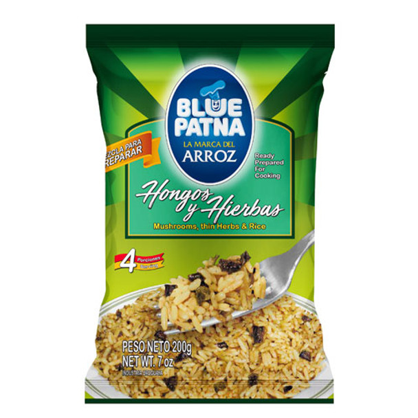 Blue Patna Hongos & Hierbas Ready Prepared for Cooking Mushrooms thin Herbs & Rice Arroz Preparado, 200 g / 7 oz