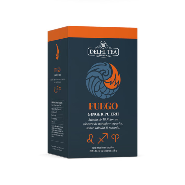 Delhi Tea Fire Ginger Pu-erh Zodiac Fire Signs Blend Aries Leo Sagittarius Fuego (box of 20 bags)